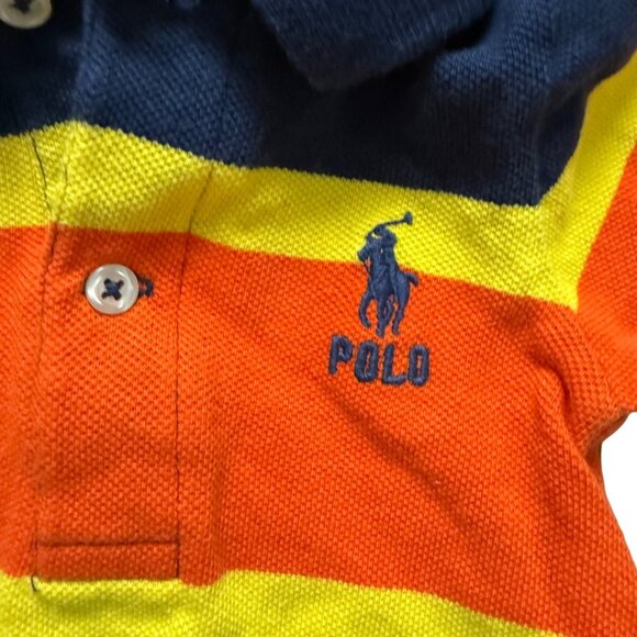 Ralph Lauren Baby Boy Striped Polo Romper With Multicolor Design Navy Orange Gre - Picture 2 of 5